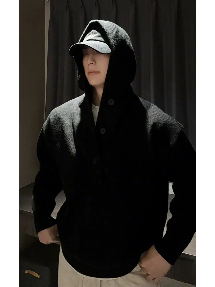 アメリカンクリーンフィットグレーフード付きセーターメンズ秋冬怠惰なハイエンドでハンサムなニットセータートレンディなブランドジャケット