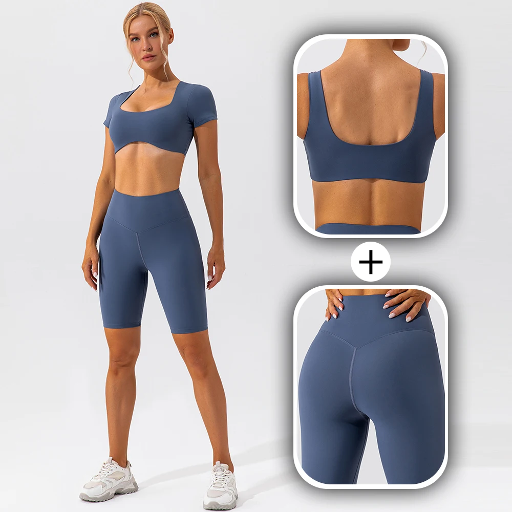 

Women Sexy 2 Piece Workout Sport Bra with High Waist Shorts Legging Outfits Moisture Wicking Yoga Sets