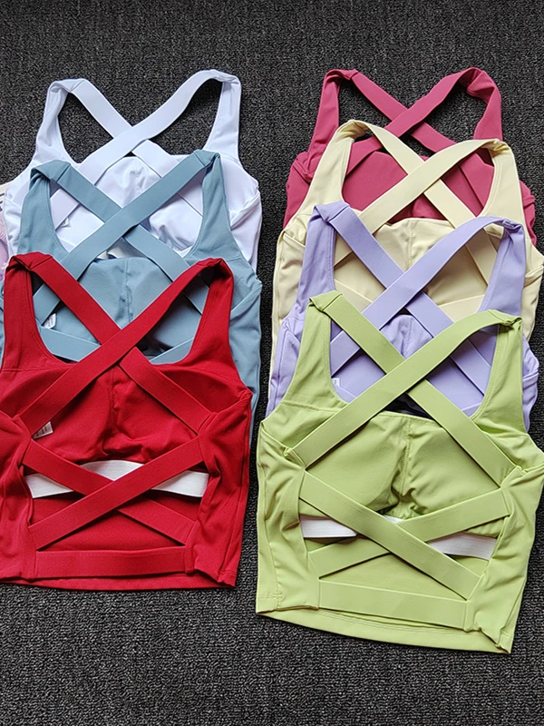 

New Gym Product with Chest Cushion Cross-bearing Sports Professional Lingerie Wearing Yoga Vest Pilates Training Fitness Bra