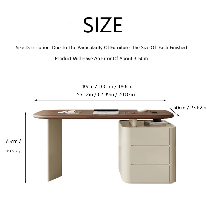 Modern Wooden Desk with Drawer Storage Cabinet , Contemporary Writing Table for Home Office or Study