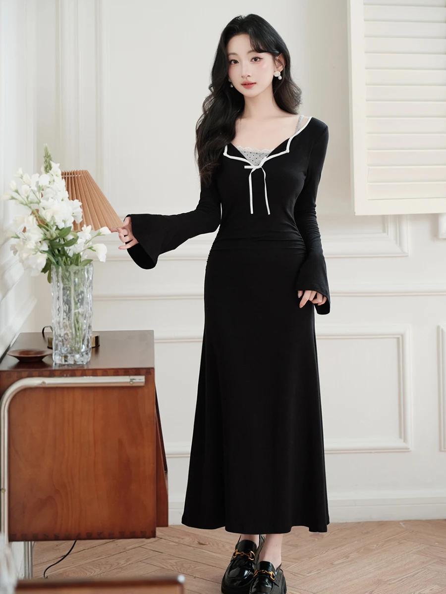 

Ретро-коллекция: Вязаная юбка А-силуэта с высокой талией для женщин, осенне-зимняя, стройнящая, базовая, в стиле «элегантная леди»