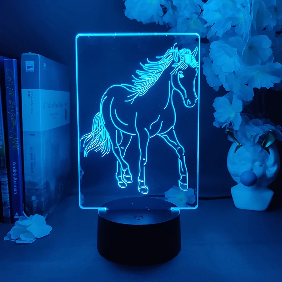 Beautiful Horse 3D Illusion Lamp Decoration for Office Desktop Ornament Cute Room Decor Lovely Xmas Present for Kids Children