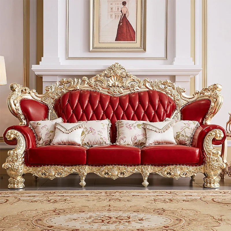 

Роскошный роскошный кожаный диван из массива дерева в европейском стиле, мебель для виллы, гостиной