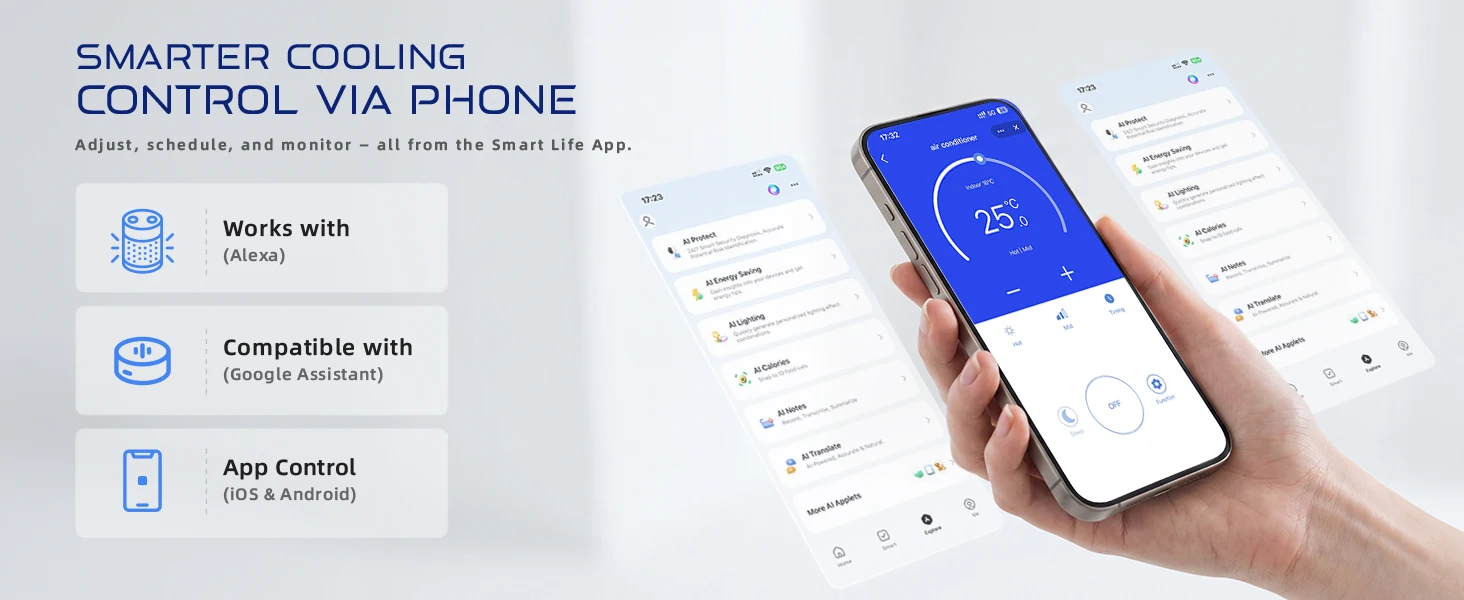 smart home integration with Alexa/Google Home voice control or the app WIFI to control your ac