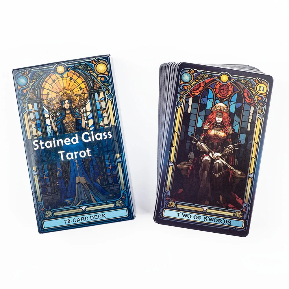 Buntglas-Tarot, ein 78-Karten-Deck, Freizeit, Unterhaltung, Spielkarte, Familientreffen, Wahrsagerei, Brett, Spiele, 10,3 x 6 cm – Detail 7