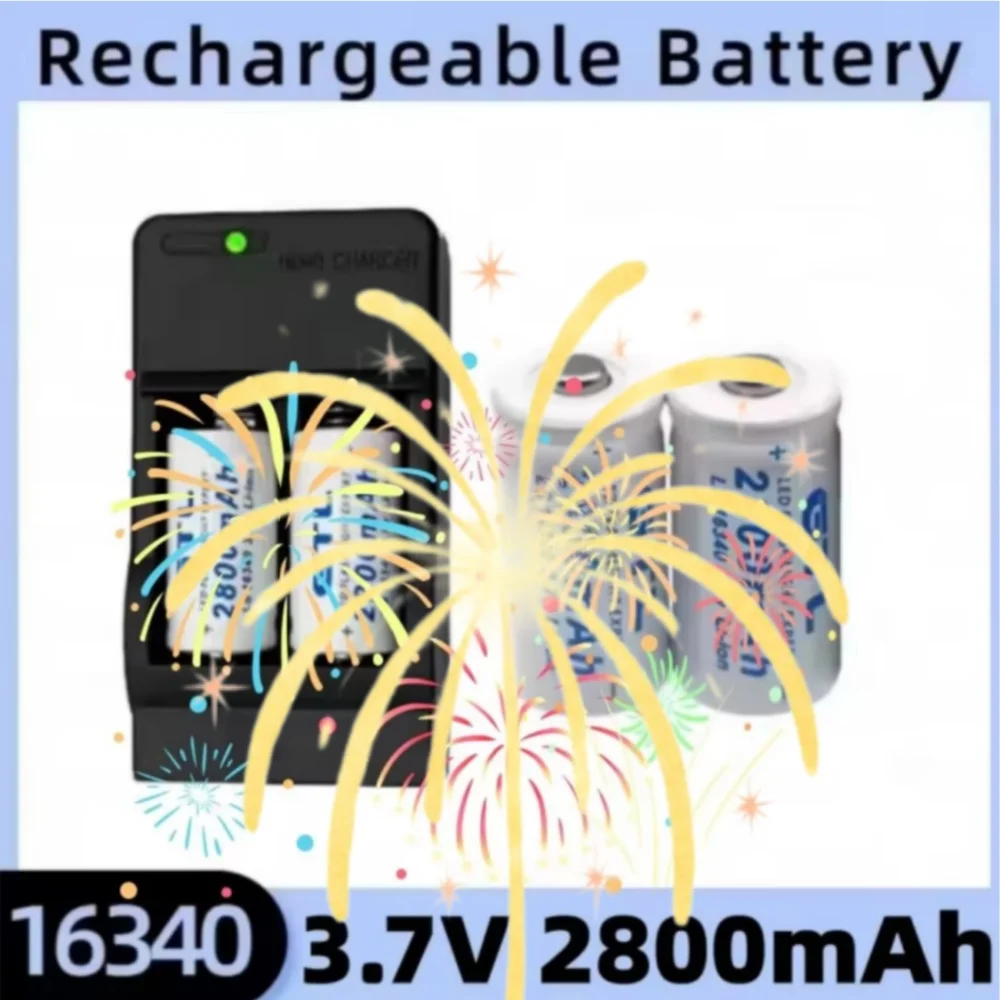 

3.7V Li-ion 16340 Battery High Capacity 2800mAh Rechargeable CR123A Compatible for LED Flashlight
