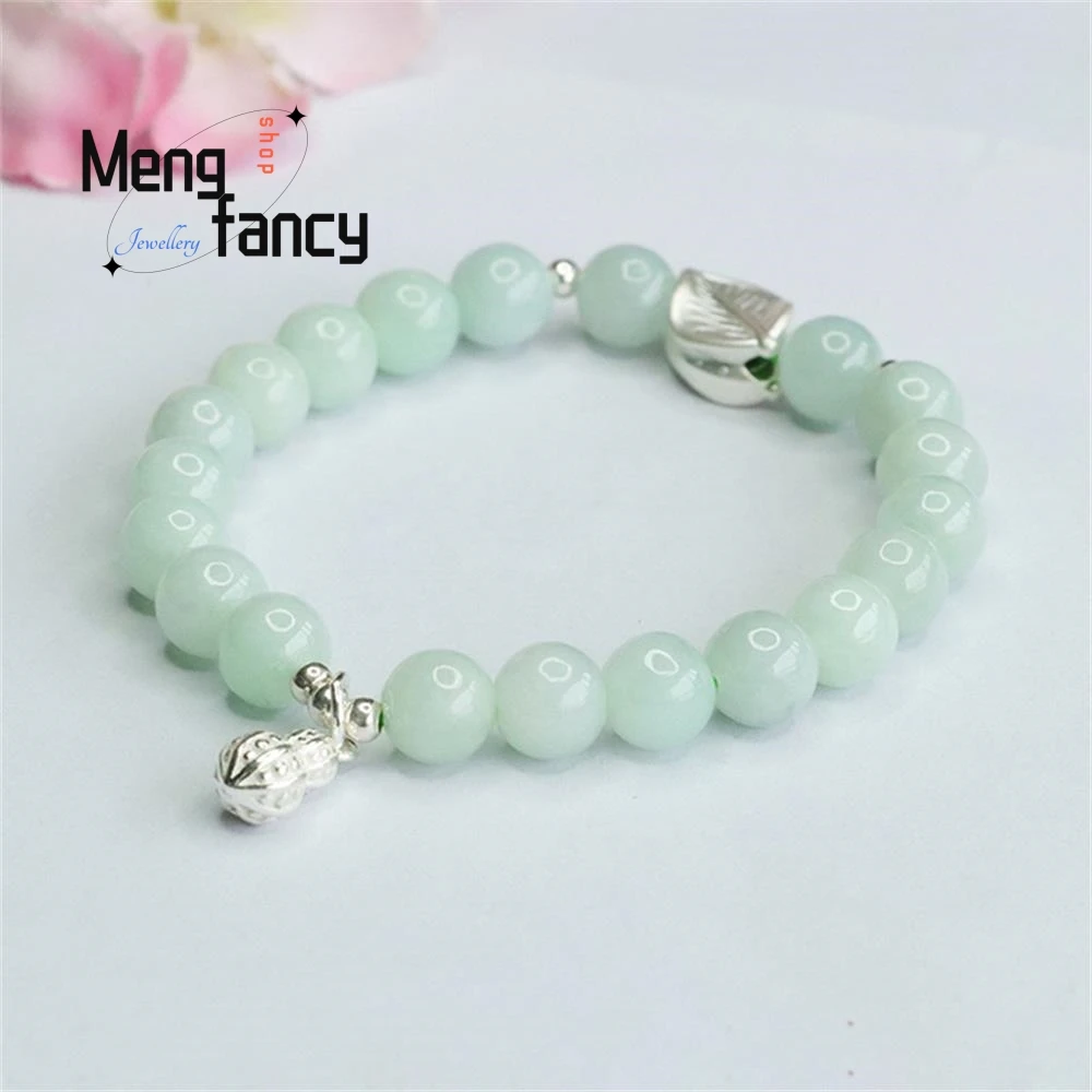 Natural Myanmar A-goods Jadeite S925 Silver Peanut Leaf Bracelet Exquisite Elegant Simple High-grade Luxury Quality Fine Jewelry