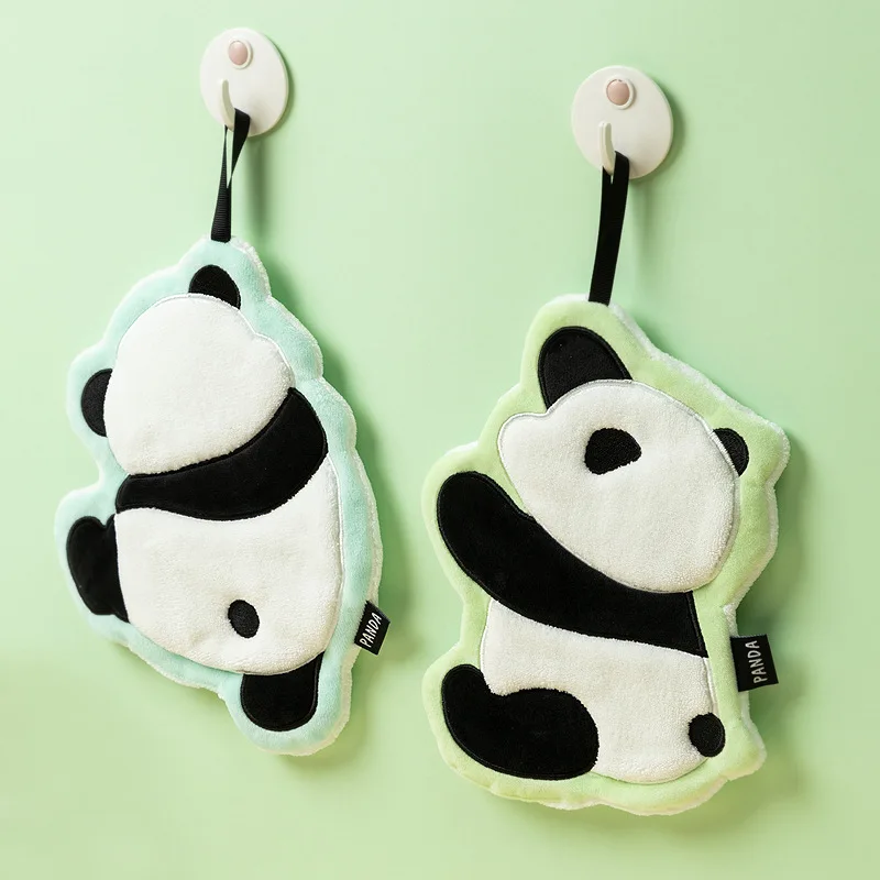 1PC New Thick Coral Velvet Panda Hand Towel Embroidered Absorbent Kitchen Cleaning Cloth Towel for Kids Household Goods