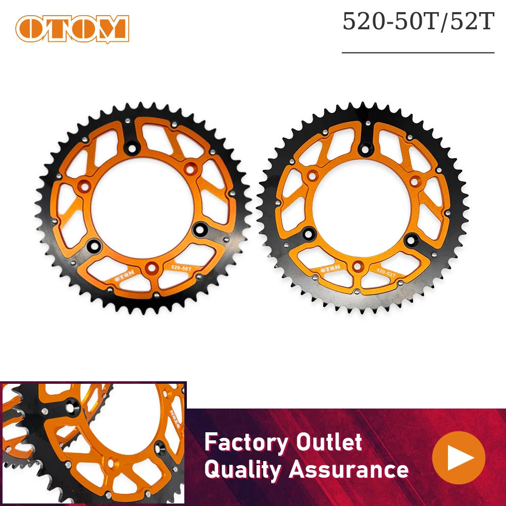 

OTOM Motocycle Rear Sprocket 520 Chain 50T 52T Steel Aluminium Dual Chain Drive Disc For KTM HUSQVARNA HUSABERG GASGAS 1991-2025