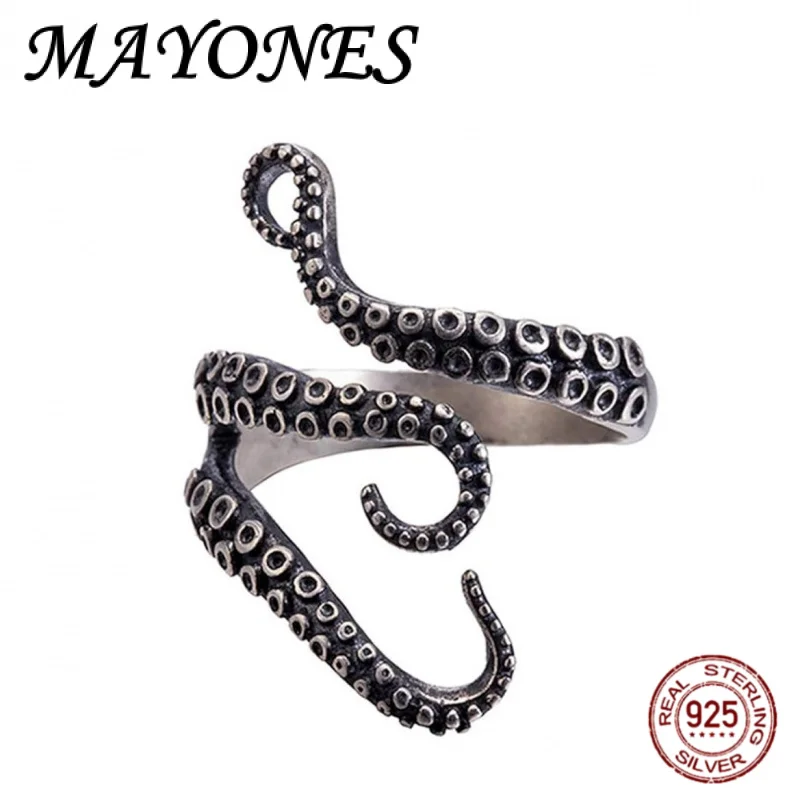 

100% 925 Sterling Silver Personalized Octopus Ring For Men And Women Simple Retro Adjustable Punk Jewelry 2026 NWE