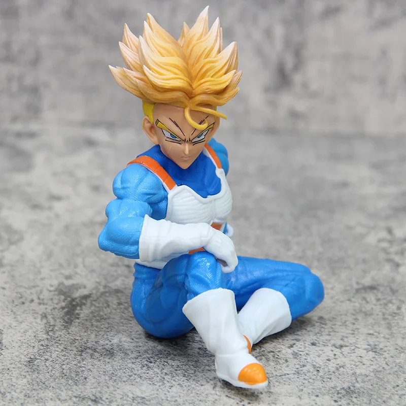 14cm Anime Dragon Ball Super Trunks Sitting Action Figure Pvc Super Saiyan Yellow Hair Torankusu Collection Model Doll Toy Gift