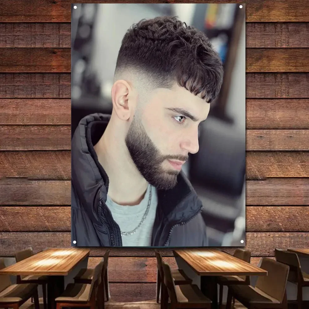 Caesar Haircut Style for Men Posters & Print Wall Hanging Flag Digital Printing Hairstyling Barber Shop Wall Decor Art Tapestry