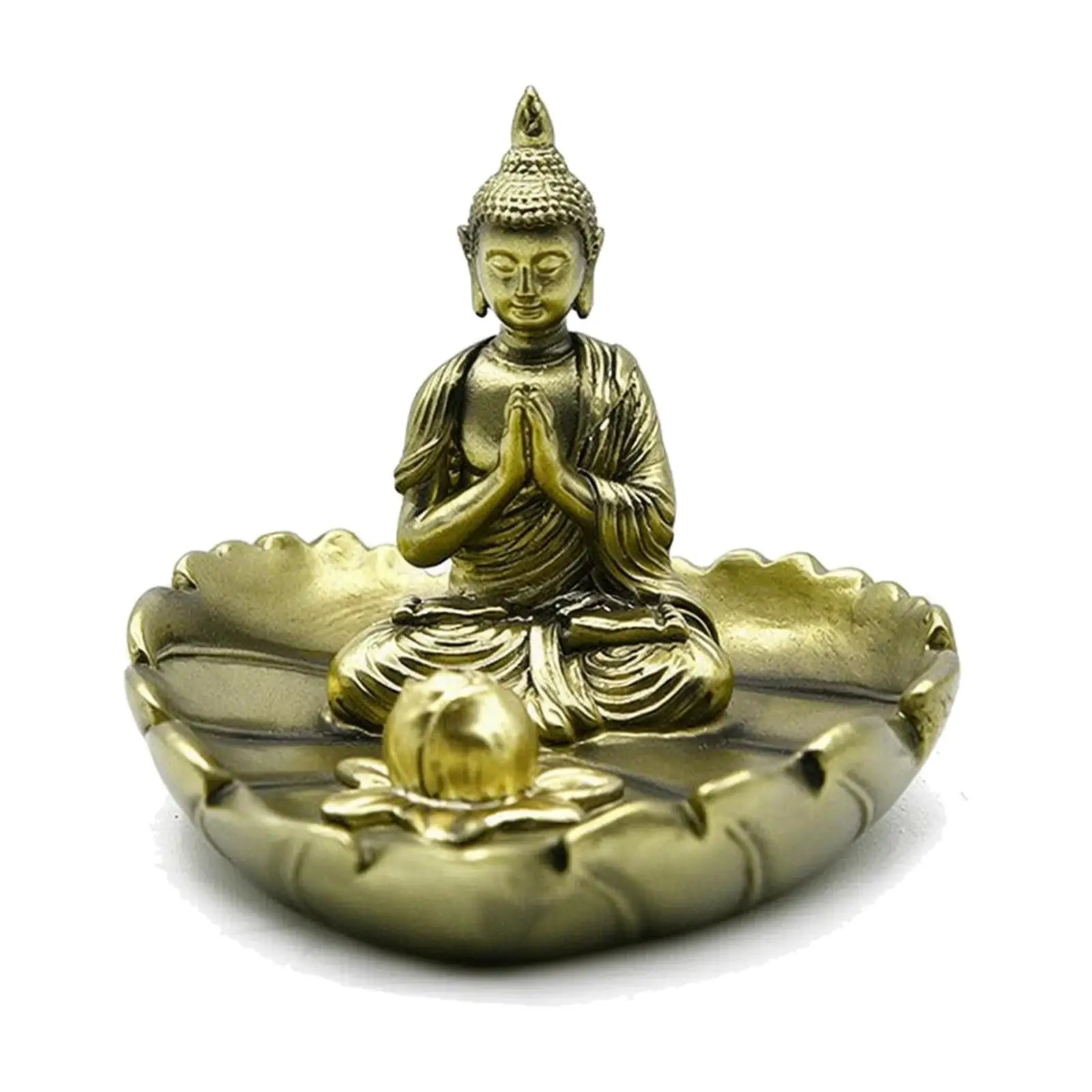 Resin Buddha Scented Ember Holder with Leaf Base Decorative Incense Stick Catcher for Tea Room Shelf