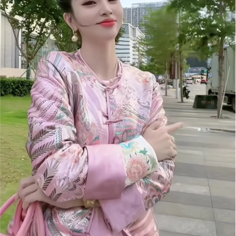 

New Chinese Style Machine Embroidery Jacquard Knot Button Coat Women's Fashionable Improved National Cheongsam Top