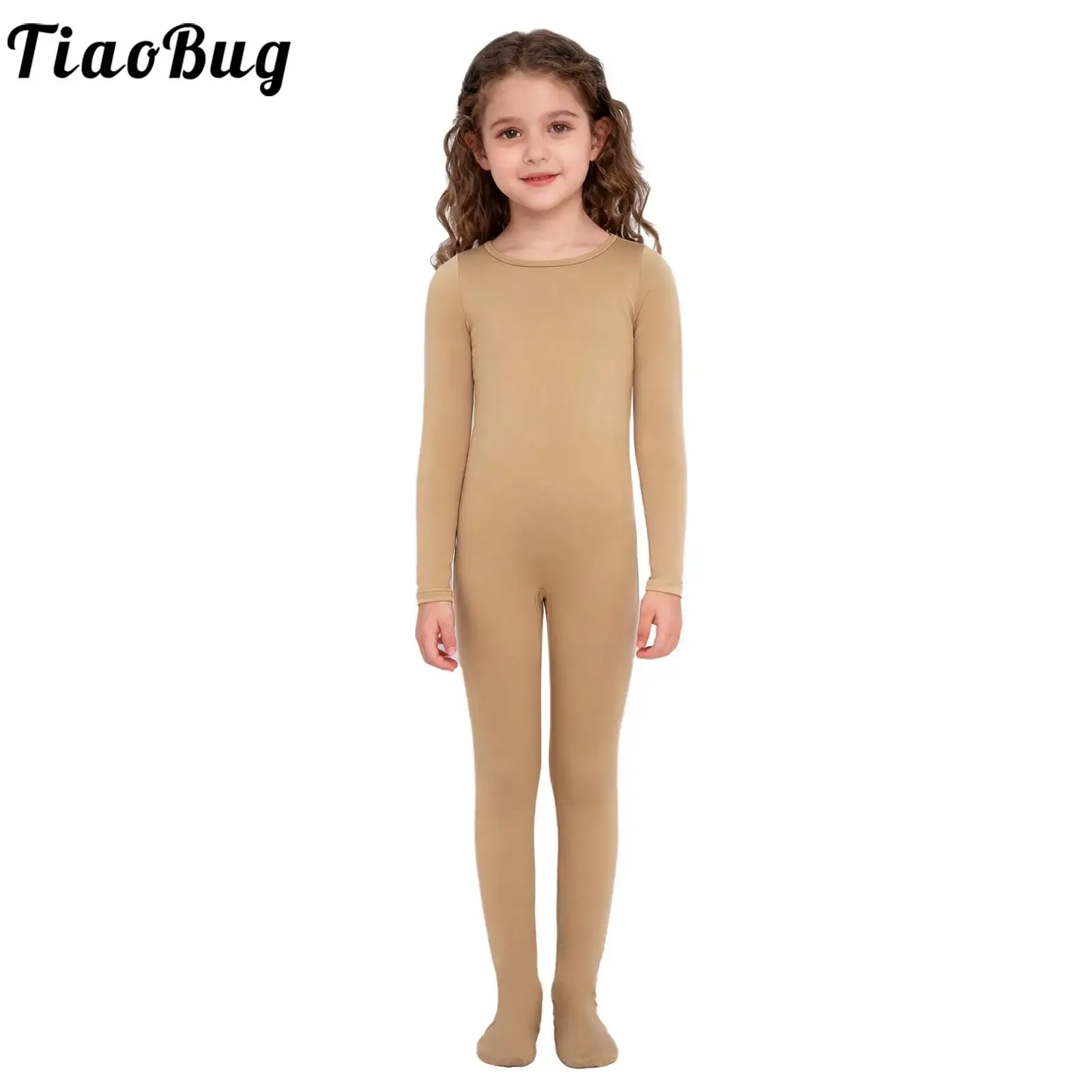 

Kid Girls Dance Gymnastics Figure Skating Costume Footed Jumpsuit Long Sleeve Zipper Full Bodysuit for Practice Warm-Up Training