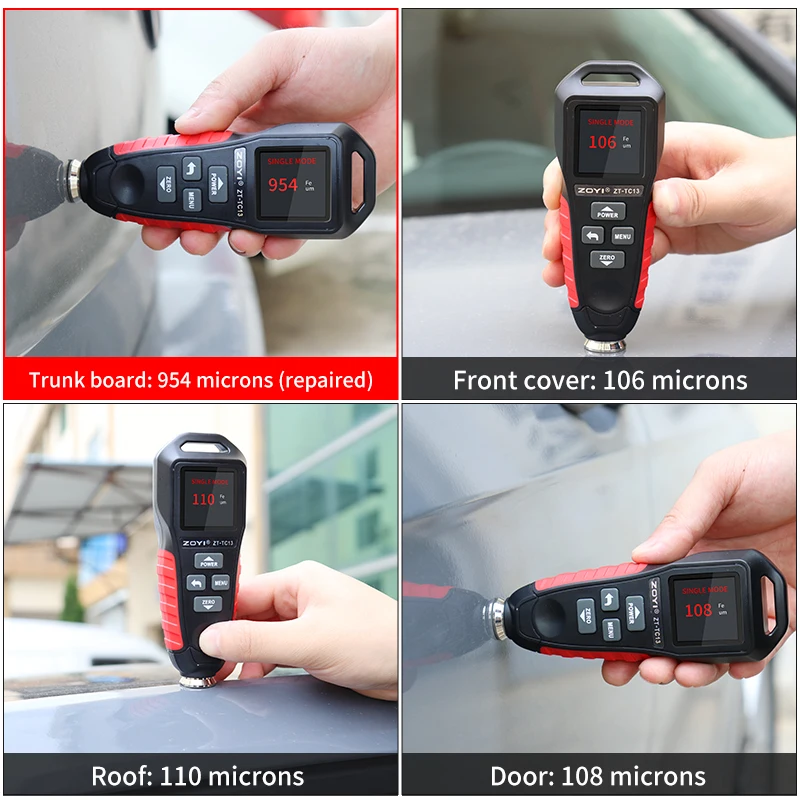 ZOYI ZT-TC13 Coating Thickness Gauge 0.1micron/0-1300 Car Paint Film Thickness Tester Measuring FE/NFE Russian Manual Paint Tool