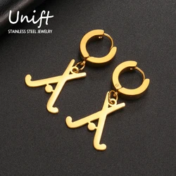 Unift Ice Hockey Mom Earrings for Women Gold Color Stainless Steel Hoop Earrings Fashion Creative Sporty Jewelry Graduation Gift