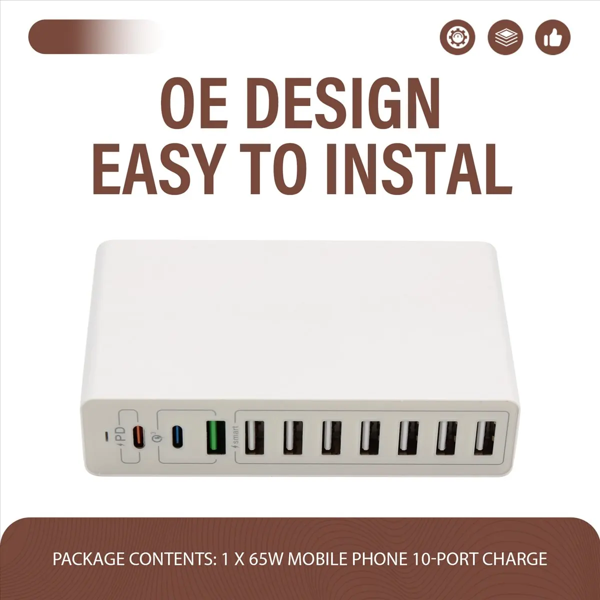 65W USB Charger Station 10Port Desktop USB Fast Charger for USB Charger for Multiple Devices Phone Tablet Laptop EU Plug