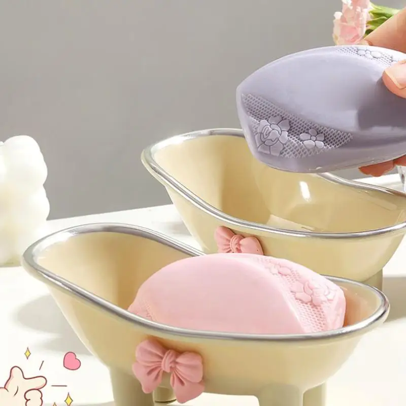 Cute Plastic Bathroom Soap Dish Bowknot Design Soap Holder With Creative Drainage Bathroom Accessories Tray