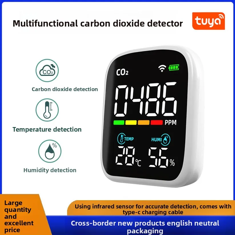 

Портативный Wi-Fi тестер качества воздуха, анализатор PM2.5 и CO2, измеритель температуры и влажности, управление через приложение, инфракрасный датчик