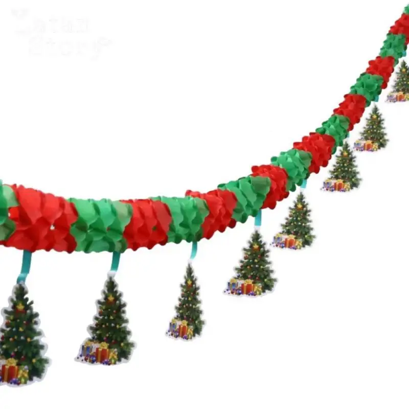 Christmas Banner Decoration Holiday Party Honeycomb Paper Pull Flower Pendant Santa Ceiling Arrangement Decoration Banner