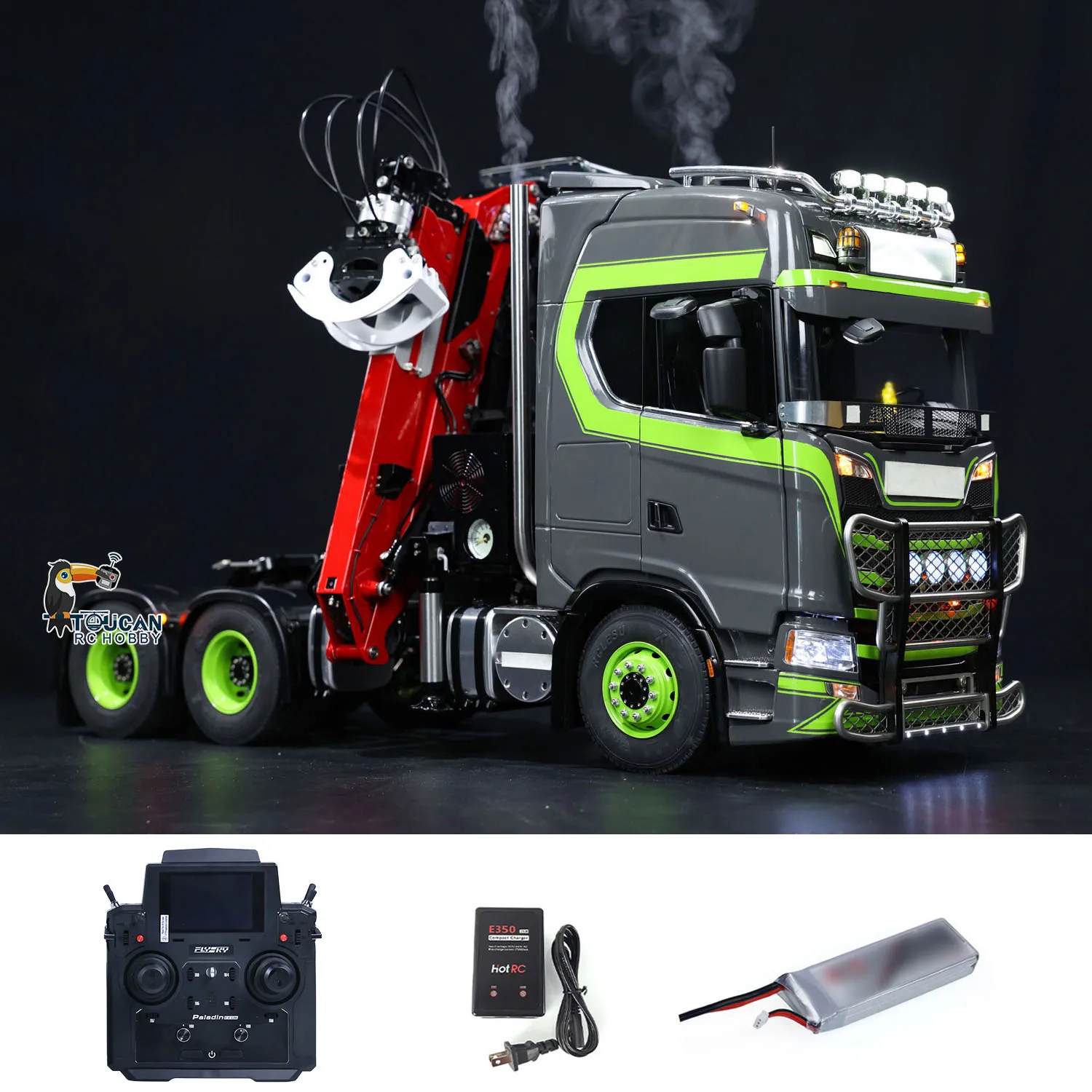 Toucan DIY 1/14 770S Metal Chassis 6X6 RC Tractor Truck Hydraulic Crane Lorry Light Sound Smoke PL18EVLite Finished Toys for Boy