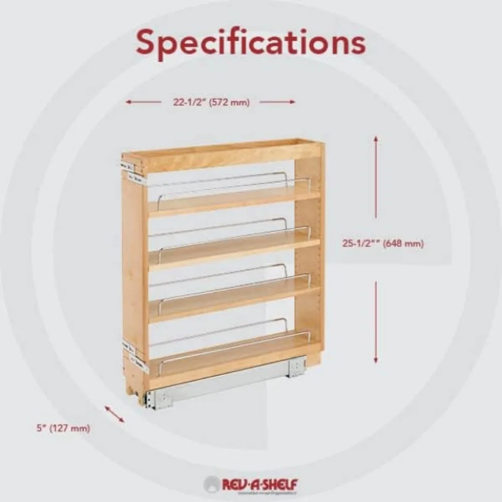 Pull Out Cabinet Organizer,5-Inch Kitchen Cabinet Base Filler Wood , Wholesalehome Installation Kit Included, Maple