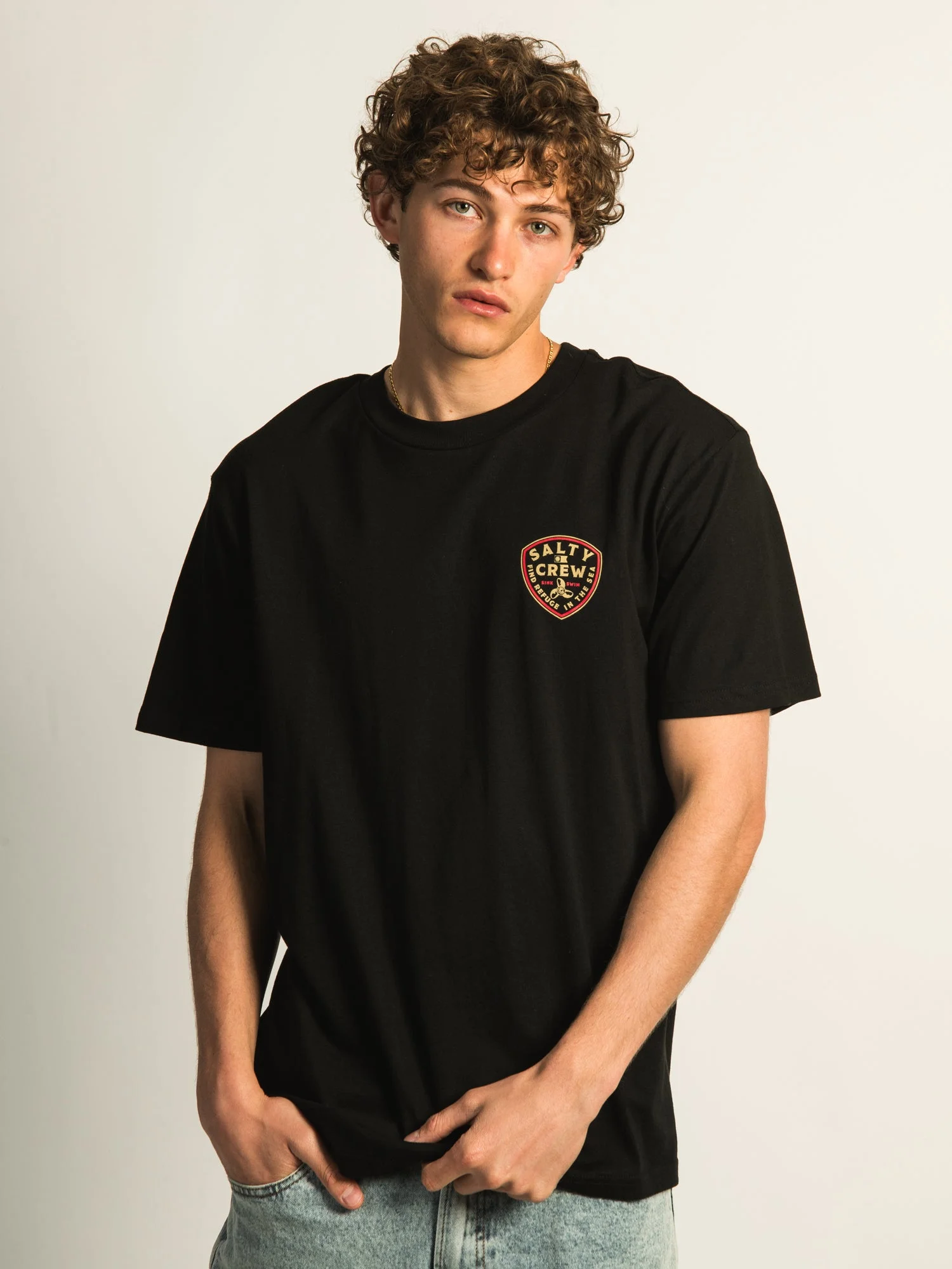 Badge Print T Shirt Men Vintage Ocean Surf Fishing Crew Neck Short Sleeve Soft Cotton Beach Streetwear Tee Tops