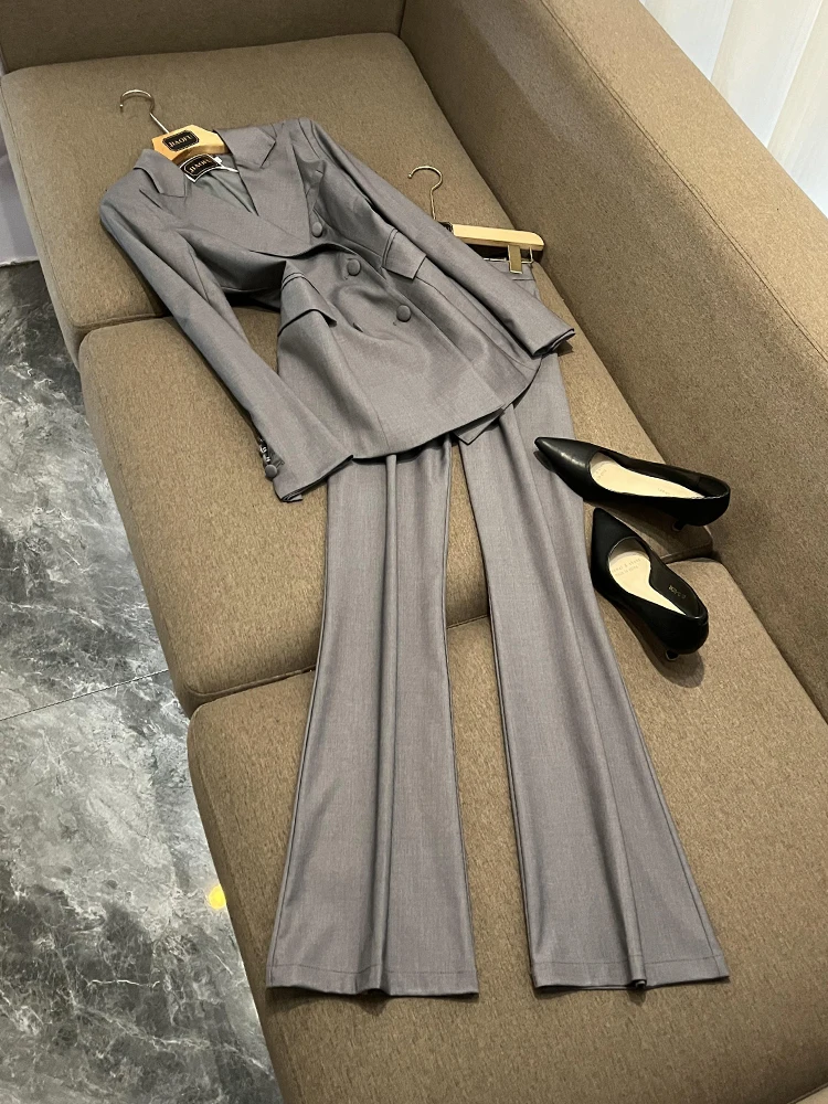 

Ele Women's Two-Piece Set High Waist Wide Leg Pants Profional Career Lady Sle Premium Quali Faionable Trend