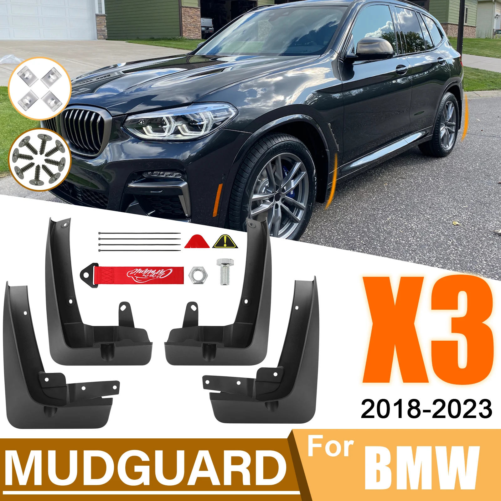 For BMW X3 G01/G01 M Sport 2018-2023 Mudguards With Tow Strap Styling Fender Front Rear Mud Flap Splash Guards Auto Parts