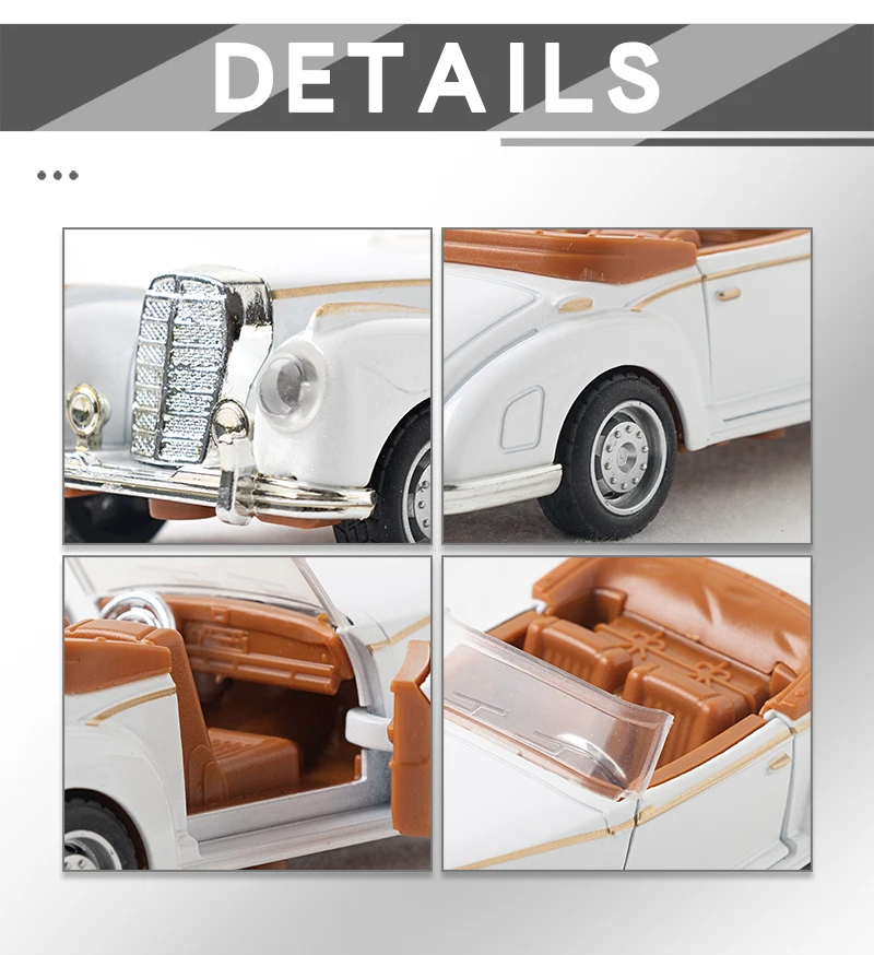 Model samochodu BENZS Vintage Convertible z odlewu stopu 1:36, klasyczny samochód z napędem pull-back, miniaturowy pojazd do kolekcji, prezent dla dziecka.