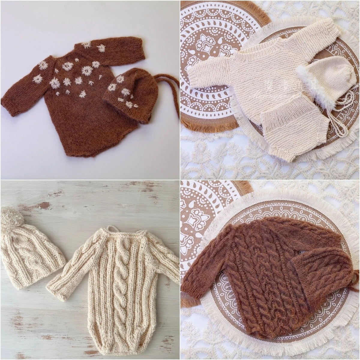 

Newborn Photography Props Handmade Knitted Outfit wit Hat Set Baby Photo Clothing for Sutdio Photoshoot Picture Accessories