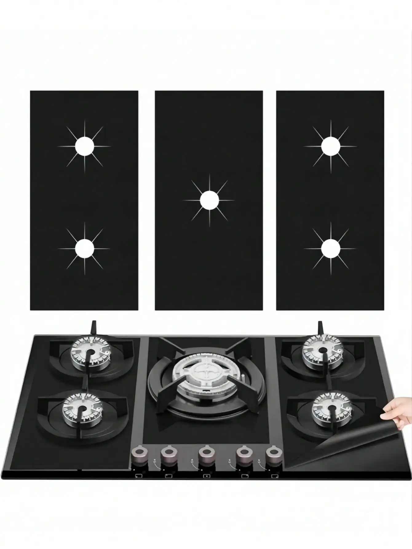 3-Piece Heat-Resistant Stove Mats, Induction Cooktop Covers, Reusable Washable, Fits All Stoves, 54x27cm Kitchen Accessories