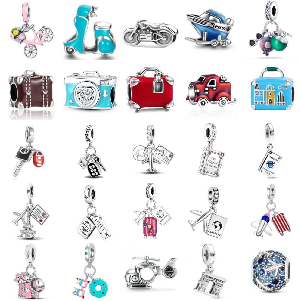 

New 925 Sterling Silver Aeroplane Car key Bags of ley 925 Chain Beaded Fit Original Bracelet Accessories DIY Ladies Jewelry