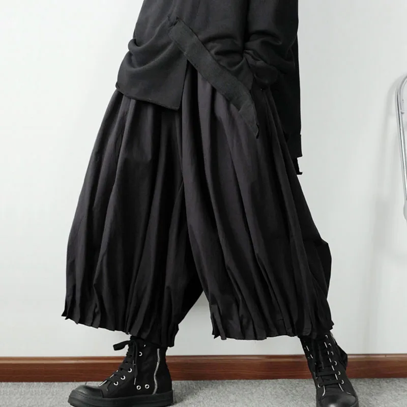 

Men's Wide Legs Pleated Pants Spring And Autumn New Stylist Casual Super Loose Large Size Nine Minute Pants