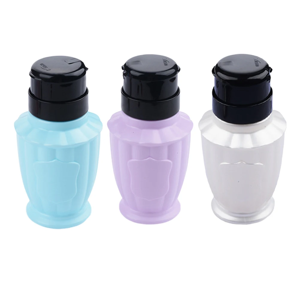 

3Pcs Nail Polish Remover Pump Bottle Leakproof Lockable Press Dispenser Portable Travel Liquid Storage