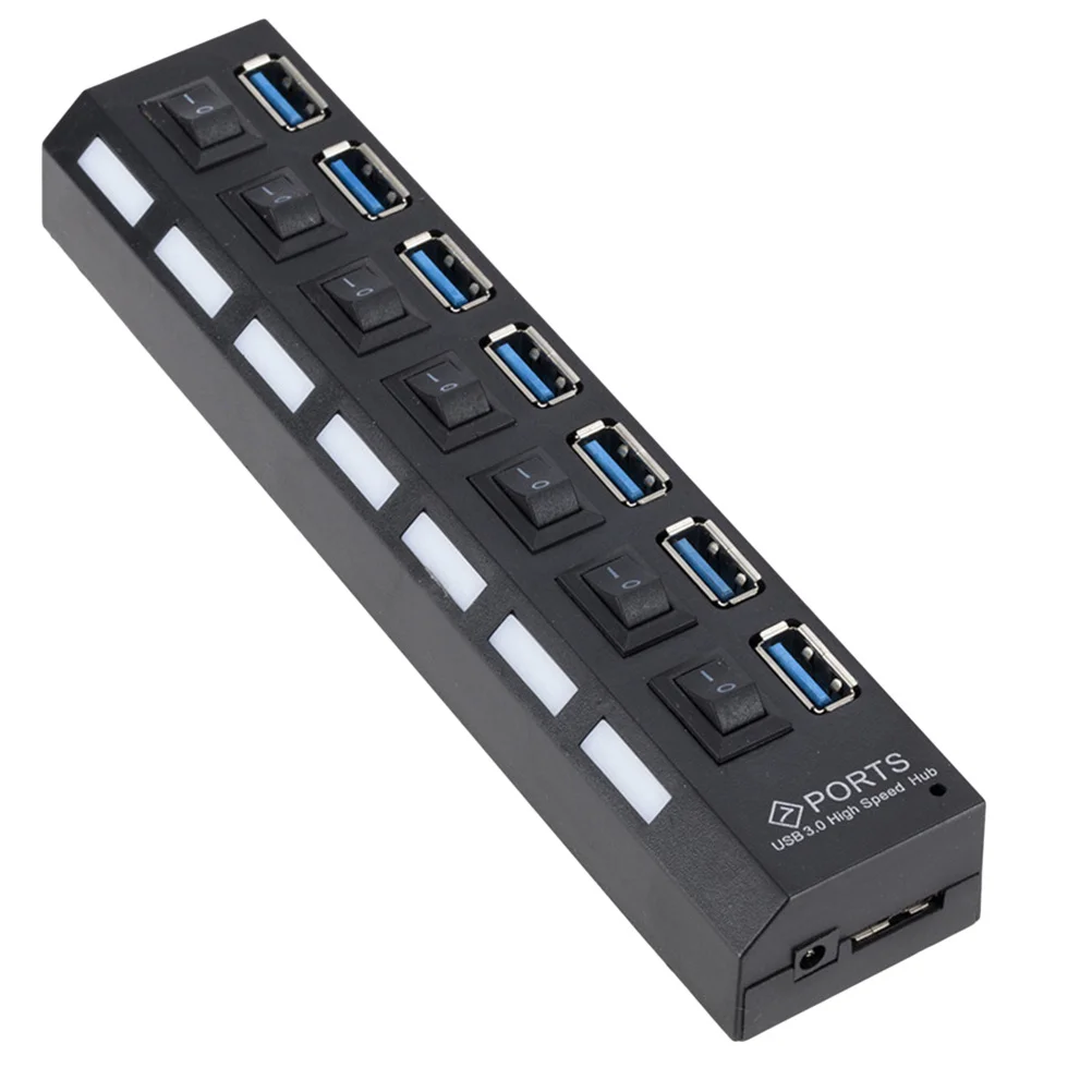 

7-портовый концентратор USB 3.0, высокоскоростной разветвитель передачи данных, светодиодный индикатор, совместимый с Windows, 5 Гбит/с