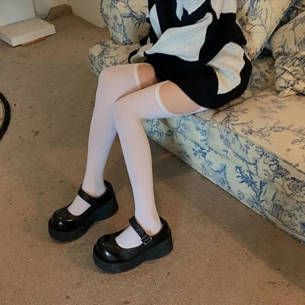 Elegant Hollowed-out Women Pantyhose Wide-banded Lolita JK Thin Tights Spicy Girls Style Thigh High Stockings Date Night