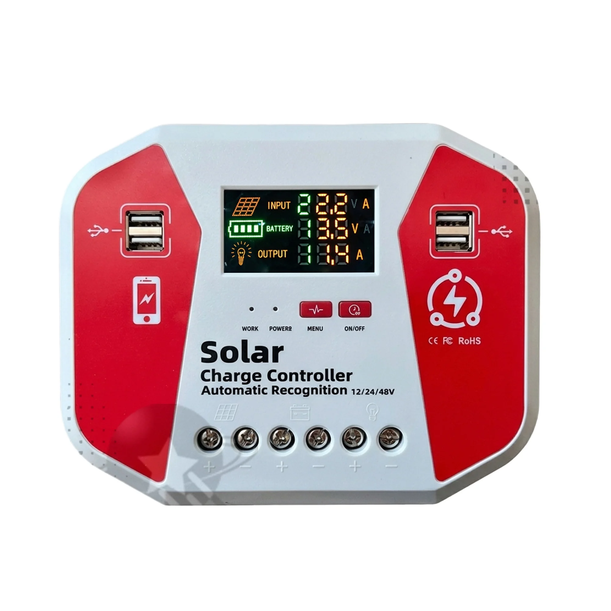 

Solar Charge Controller 30A 40A 60A 80A 100A 12V 24V 48V Auto PV Regulator with LCD Display 4 USB for Lead Acid Li