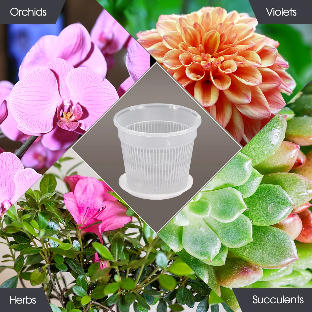 5-20PCS Transparent Orchid Pot with Tray Plastic Flower Plant Pot Indoor Outdoor Breathable Slotted Butterfly Container Planters