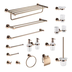 Bathroom Accessories Toilet Brush Paper Holder Polished Rose Gold Towel Bar Hooks Stainless Steel Wall Mount Bath Hardware Sets