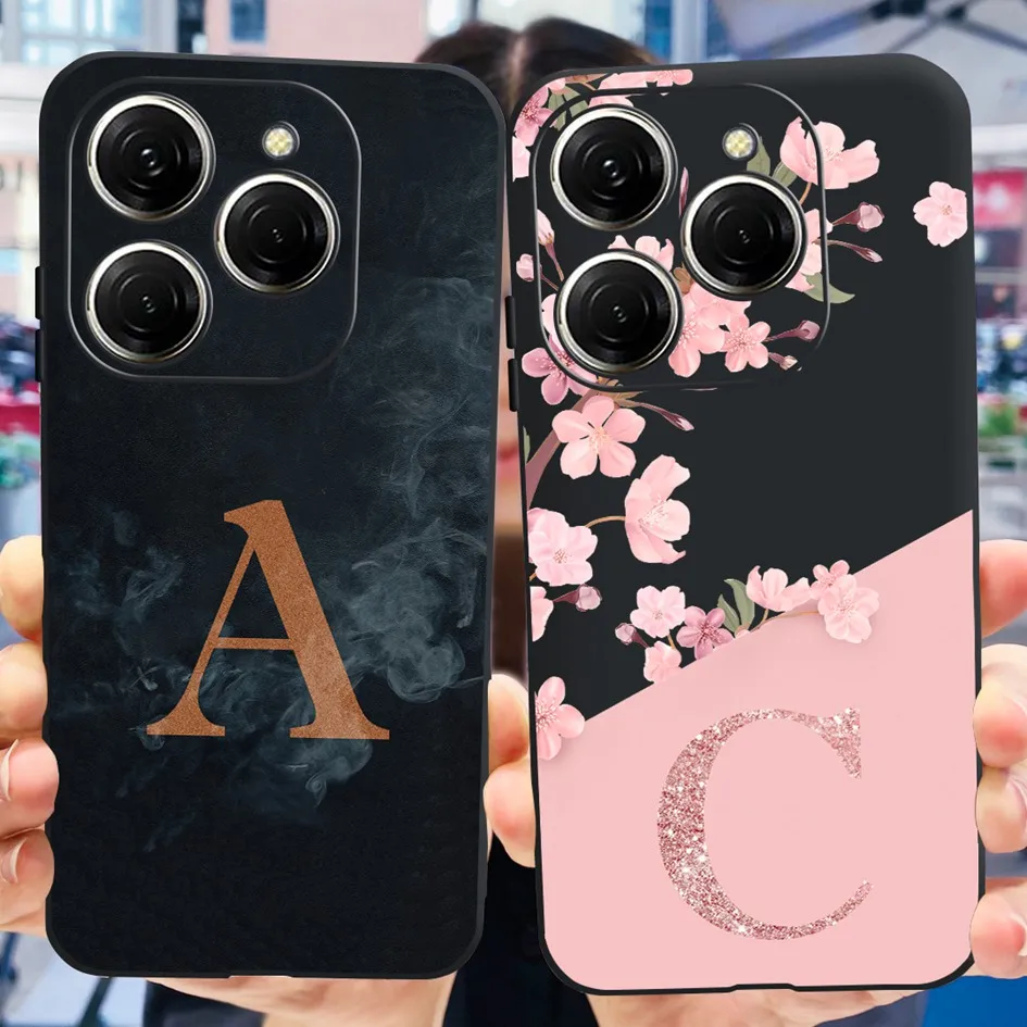 For Tecno Spark 20 Pro Case KJ6 Cover Fashion Flower Letters Capa Soft Silicone Black Cover For Tecno Spark20 Pro 4G Phone Shell