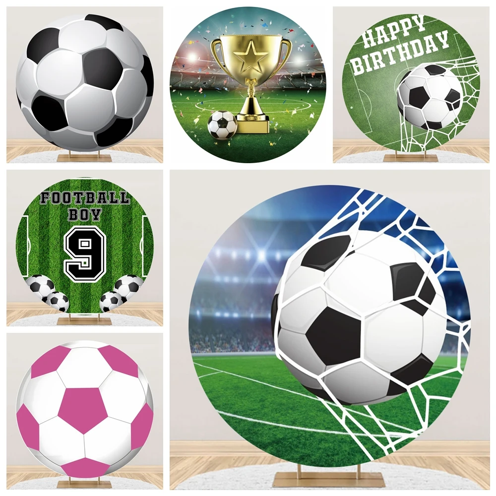 Cerchio rotondo photography sfondo calcio calcio trofeo tema ragazzini bambino 1a festa di compleanno sfondo personalizzato Photocall