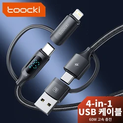 Toocki 2 In 2 USB Fast Charging Cable For Samsung Xiaomi Huawei Apple Mobile Phone USB Type C PD60W LED Display Wire For Tablet