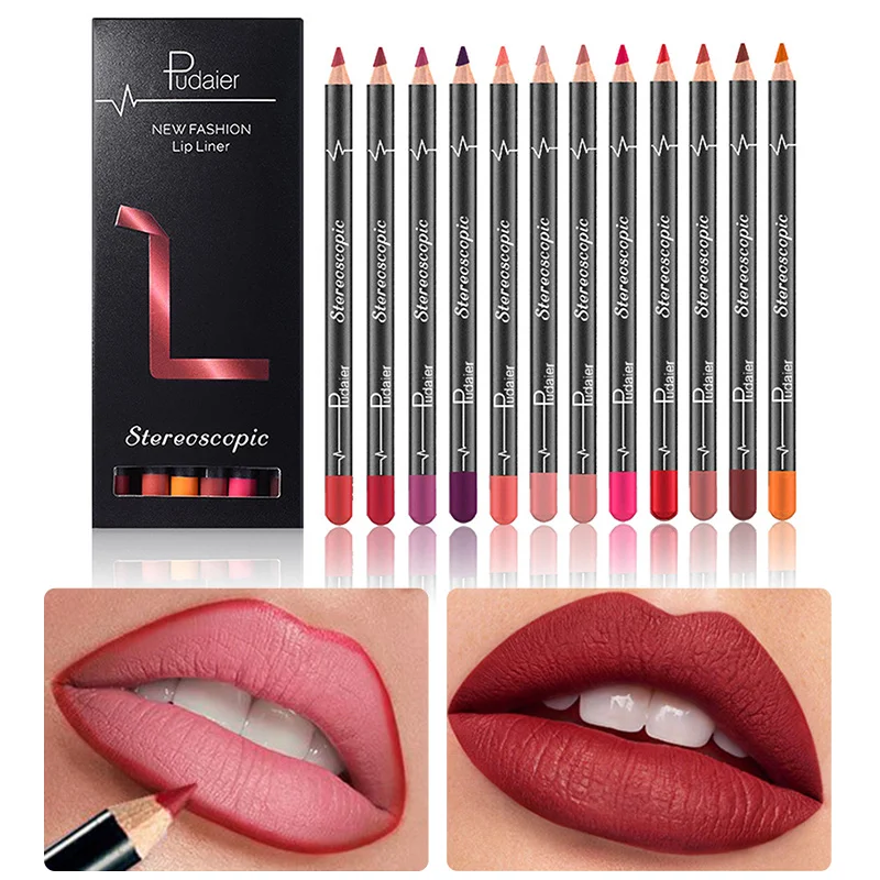 12pçs caneta delineadora labial, 12 cores, de longa duração, à prova d'água e à prova de suor, não é fácil de desbotar, copo antiaderente, batom nude, conjunto de batom