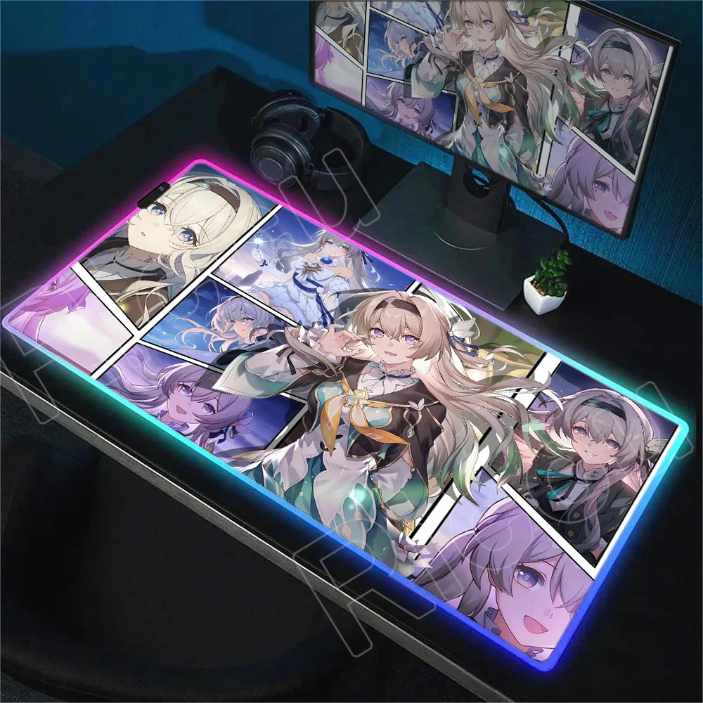 

Anime Girl RGB LED Desk Mat Honkai Firefly Mouse Pad Honkai Star Rail Large XXL Mousepad Computer Keyboard Gaming Cute Mouse Mat