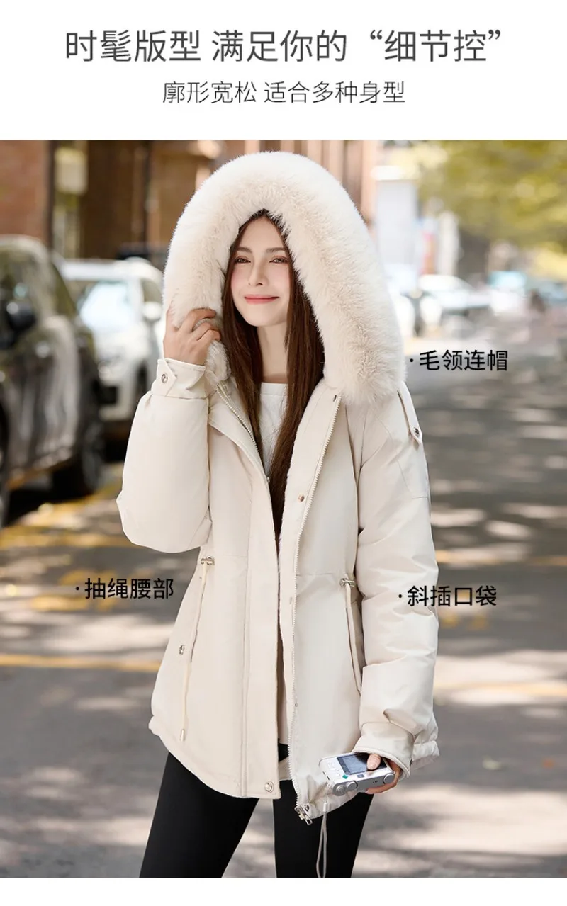Winter Jacket 2026 New Women Parka Clothes Mid Length Coat Wool Liner Hooded Jacket Fur Collar Thick Warm Snow Wear Padded Parka
