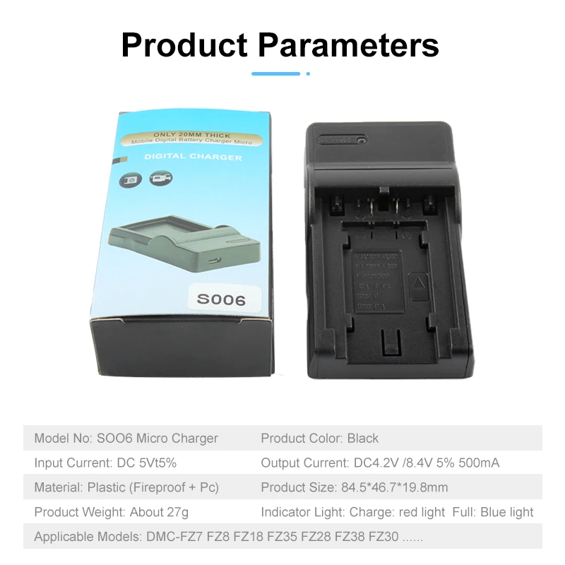 CGA-S006E CGR-S006 Battery USB Charger for Panasonic Lumix DMC FZ7 FZ30 FZ50 FZ28 FZ18 FZ8 FZ35 FZ38 CGA-S006 DMW-BMA7