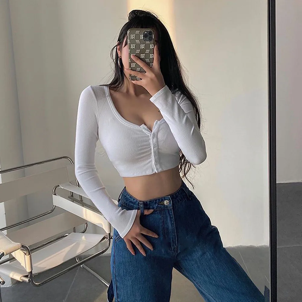 Bluzka codzienna na co dzień Bluzka z długim rękawem Bluzki z dekoltem w serek o kroju slim Casualowy styl Regularna długość Na co dzień na wyjście