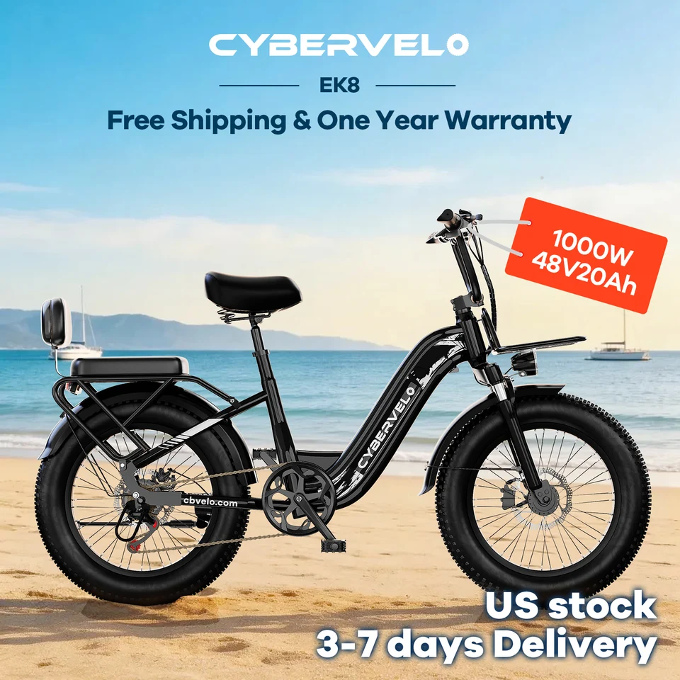 1000W Peak 20" Fat Tire All Terrain Electric Bicycle, 7-Speed Shift Commuter Ebike with 48V 20Ah Detachable Battery for Adults EK8 image 2